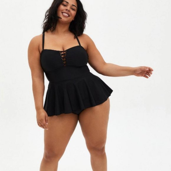 NWT Torrid Wireless Peplum One Piece Swimsuit Black 3X